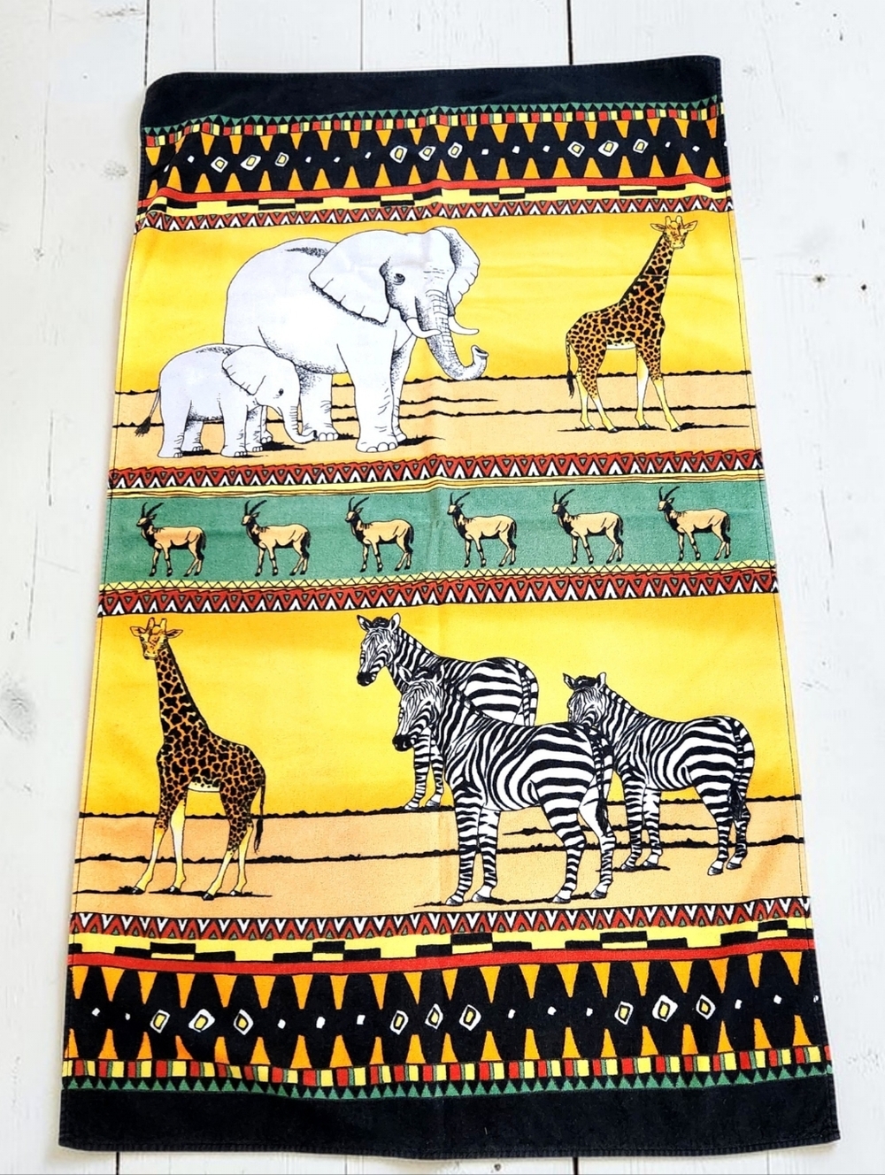 Vintage 90s Hilasal Serengetti African Beach Towel 61x36 Inch Cotton Colorful